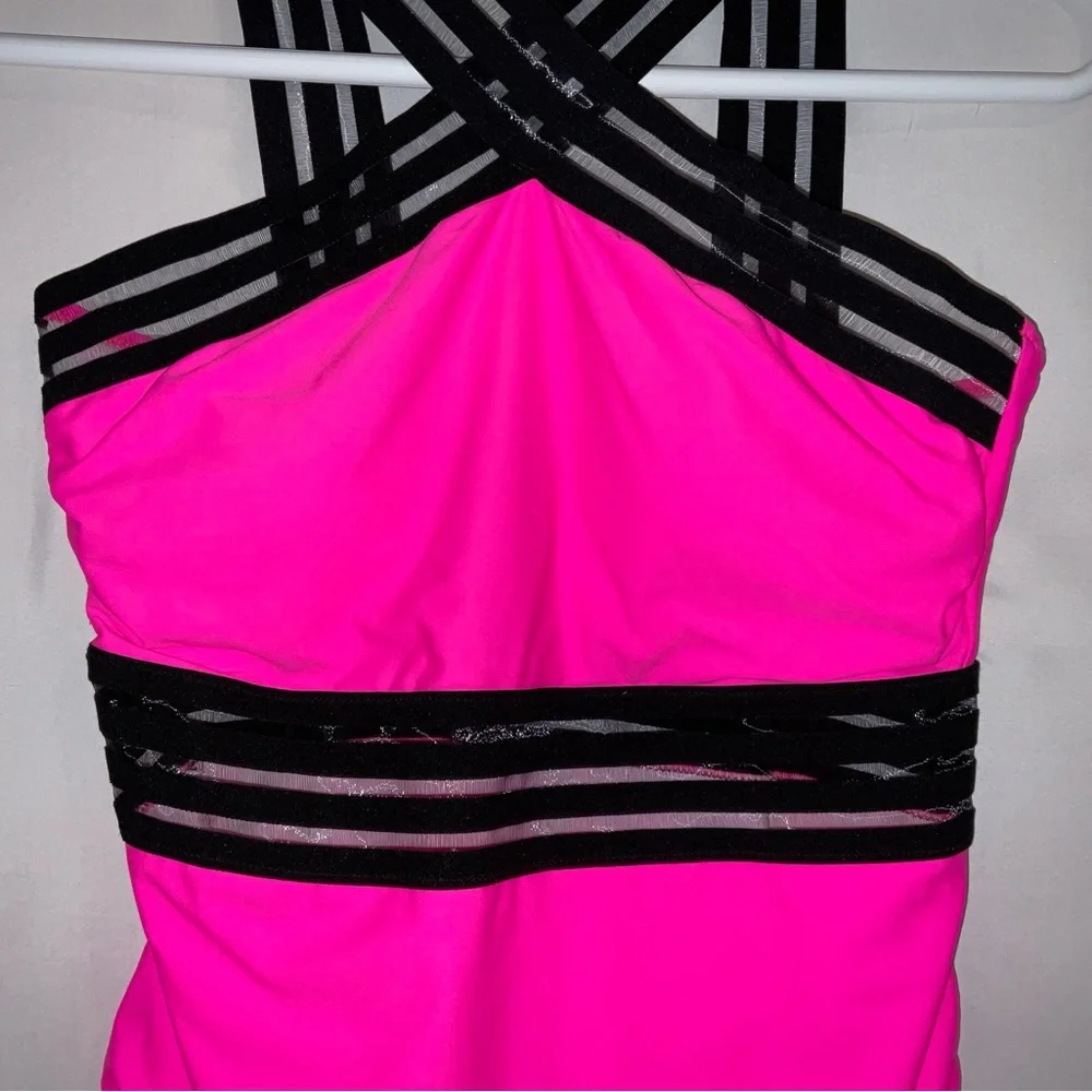 NWT Women’s Tempt‎ Me Neon Pink & Black One Piece Crossover Swimsuit - Large